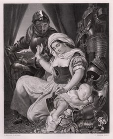 1869 Daniel Maclise The Warrior's Cradle engraving signed