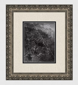 DORE 1800s Orlando Furioso Woodcut The storming of Bizerte Framed Signed