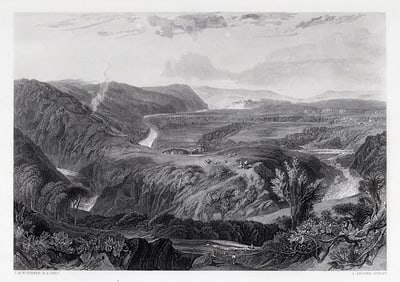 JMW TURNER 1800s Engraving Distant view of Hornby Castle Framed Signed