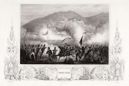 Framed 1800s George W. TERRY Engraving The Lines of Torres Vedras Signed