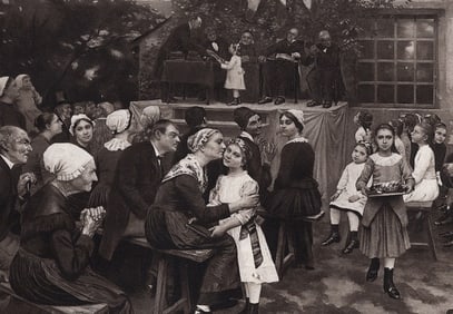 Aime Perret 1800s Antique Print Distribution of Prizes Frame Signed