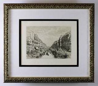 Maxime Lalanne The Boulevard Montmartre, Paris 1884 etching signed