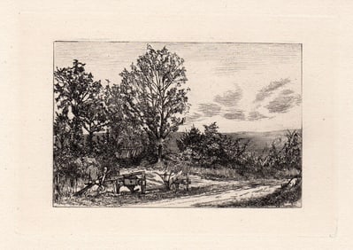 FRAMED 1800s Original P. G. HAMERTON Etching "Cottages in a Valley" SIGNED