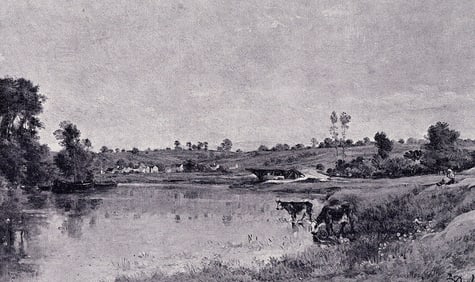 1800s Charles DAUBIGNY Antique Print A River Landscape FRAMED SIGNED