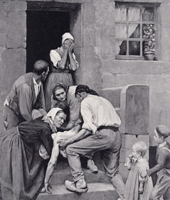 Andre Brouillet 1800s Antique Print The Wounded Peasant SIGNED Framed