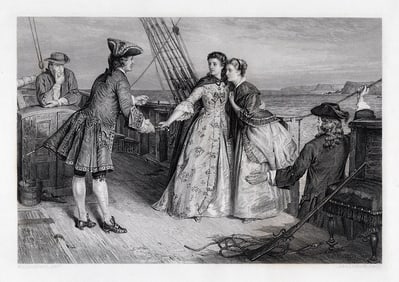 William LOCKHART 1800s Engraving Minna defends Herself & Sister SIGNED Framed