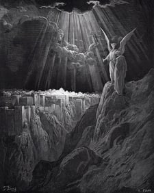 1800s Gustave DORE Wood Engraving The Angel & Saint John Framed SIGNED