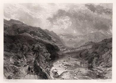 SIGNED 1800s Samuel BOUGH Engraving Borrwdale, England FRAMED