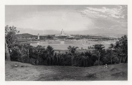 Warren Sheppard 1872 Engraving View of Washington, D.C. Framed Signed