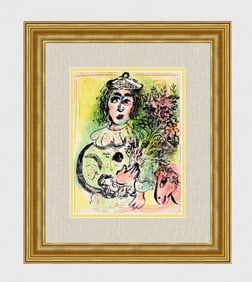 1963 Marc Chagall Lithograph The Clown with Flowers Circus Framed