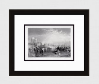 1800s JMW TURNER Engraving Gondolas Tour of Historic Venice Framed Signed