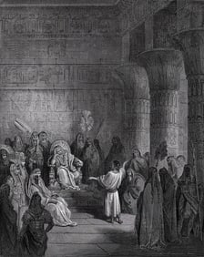 1800s GUSTAVE DORE' S BIBLE Wood Engraving The Dreams of Pharaoh SIGNED FRAMED