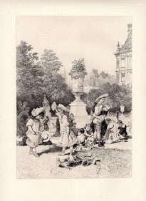 Adolphe Lalauze Children in the Garden of the Tuileries etching signed