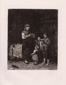 Mihaly Munkacsy Home from School etching signed
