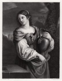 GUERCINO 1800s Antique Print Woman of Samaria FRAMED Signed