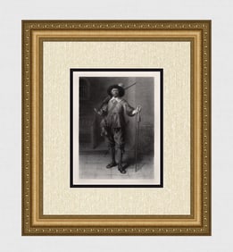 1800s Jean-Baptiste Madou Antique Engraving "The Arquebusier" Signed Framed
