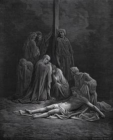 1800s Gustave DORE Woodcut The Burial of Jesus SIGNED Framed