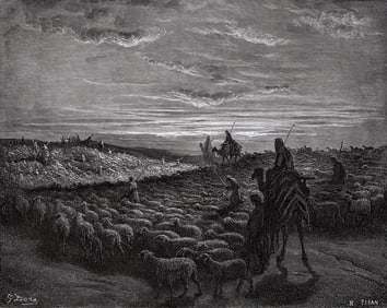 1800s GUSTAVE DORE Biblical Woodcut Abraham Journeys to Egypt SIGNED Framed