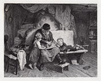 1879 Konrad Grob The Bird Trap engraving signed