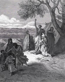 Gustave Dore 1800s Religious Woodcut Noah Curses Ham & Canaan Framed Signed