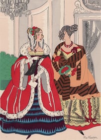 FRAMED Ro Keezer Vintage Fashion Pochoir Exit from the Opera SIGNED Framed