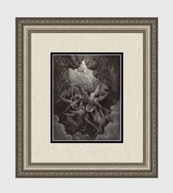 Gustave Dore War in Heaven (Milton's Paradise Lost) c. 1880 Woodcut Signed