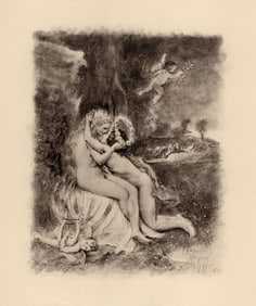 Original 1947 Paul-Emile Becat Limited Lithograph Kisses in th Morning Framed