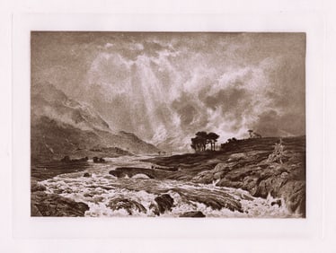 Peter Graham A Spate in the Highlands 1885 Antique Print