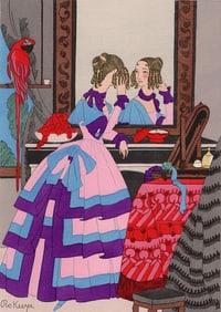 Vintage Ro Keezer French Color Pochoir At the Mirror FRAMED SIGNED