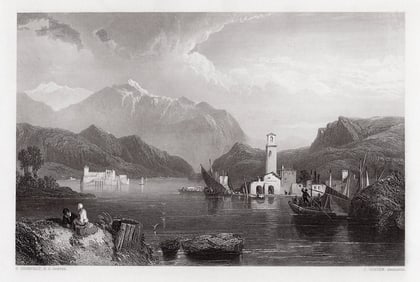 1850 Clarkson Frederick Stanfield Lake of Como engraving signed