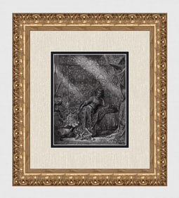 1800s Gustave DORE Woodcut The Woman Skilled in Magic FRAMED SIGNED
