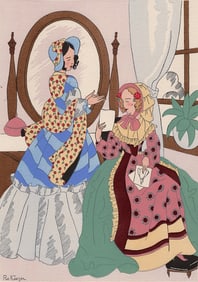 RO KEEZER SIGNED Vintage Color Pochoir Choosing the Dress Framed