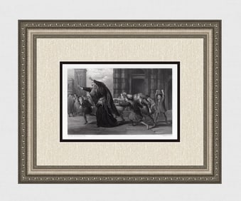 1800s Gilbert Stuart Newton Engraving Shylock after the Trial Signed