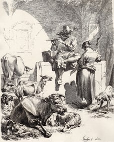 1893 Nicolaes Berchem The Shepherd Sitting on the Well etching signed