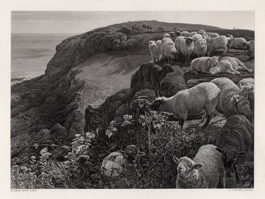 WILLIAM HOLMAN HUNT 1800s Engraving On the Hill Side FRAMED SIGNED