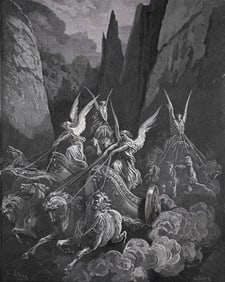 GUSTAVE DORE 1800s Religious Woodcut Vision of the Four Chariots SIGNED Framed