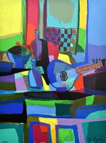 Marcel Mouly Hand signed Serigraph Blue Mandolin