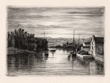 1871 John Lumsden Propert View from Cardigan Bridge etching signed