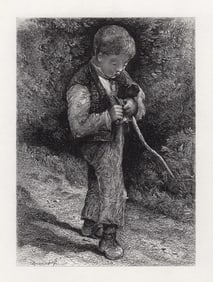 Robert Brandard The Rustic Boy 1875 Engraving Signed