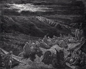 1800s SIGNED GUSTAVE DORE'S BIBLE Wood Engraving The LORD Visits Sinai FRAMED