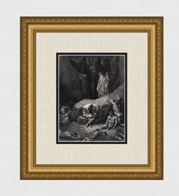 LOOK 1800s Gustave Dore Signed Divine Conedy Wood Engraving "Geri del Bello" Framed COA