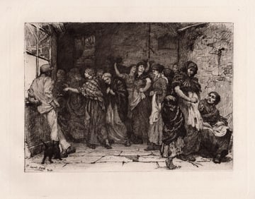 George Percy Jacomb-Hood Pay-day in a Cotton-mill 1881 etching