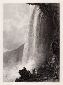 SIGNED Thomas Allom 1800s Antique Engraving Horse-Shoe Fall FRAMED