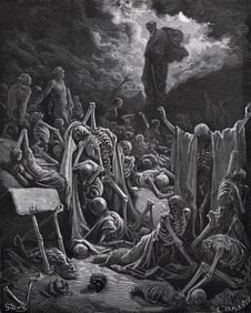 FRAMED 1800s Gustave DORE'S BIBLE Woodcut The Valley of Dry Bones SIGNED