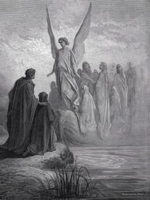 Gustave Dore 1800s DIVINE COMEDY Wood Engraving "The Ship of Souls" Signed Framed