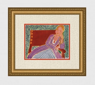 Amazing 1943 HENRI MATISSE Color Lithograph Young Seated Woman SIGNED Framed COA