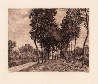 Alfred Sisley c. 1906 Etching Bords du Loing Signed Framed