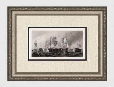 1800s Clarkson Stanfield Engraving The Trafalgar Campaign Signed Framed