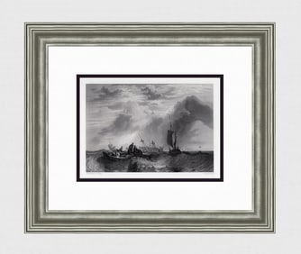 TURNER 1800s Engraving Orange Merchantman Going To Pieces Framed Signed