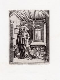 Master M.Z. The Embrace 1877 antique etching